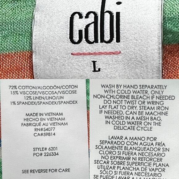 Cabi Women's Crinkled Gauze Linen-Blend Striped Camp Shirt sz Large Style 6201 - Picture 9 of 10